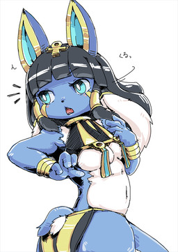 4_ears ankh anthro bangs bar_emanata belly blue_body blue_eyes blue_fur blunt_bangs bottomwear bracelet breasts circlet clothing crop_top emanata female floppy_ears fur gold_(metal) gold_bracelet gold_jewelry jewelry kemono looking_back lop_ears medium_breasts medium_hair multi_ear navel open_mouth pose shirt short_tail side_bangs simple_background skirt slightly_chubby slightly_chubby_anthro slightly_chubby_female solo tail text topwear turning_head under_boob white_background white_body white_fur nosen cyberconnect2 drecom full_bokko_heroes apophis_(full_bokko_heroes) mammal 2017 digital_media_(artwork) japanese_text portrait three-quarter_portrait