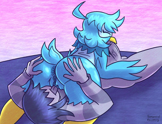 69_position anthro anus avian_feet beak beak_fetish beak_play beak_sex beakjob blue_body blue_feathers blue_hair bottomless clothed clothing cunnilingus darkened_anus duo feather_hair feathers female genitals grey_body grey_clothing grey_skin grey_sweater grey_topwear hair hand_on_butt humanoid_genitalia humanoid_penis humanoid_vulva male male/female neck_tuft oral pattern_clothing pattern_sweater pattern_topwear penis pseudo_hair sex shirt striped_clothing striped_sweater striped_topwear stripes sweater topwear tuft vaginal vulva white_clothing white_shirt white_topwear winged_arms wings yellow_beak temporalvacancy undertale_yellow martlet_(undertale_yellow) vessel_(deltarune) avian bird human mammal hi_res