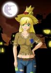 alternate_species big_breasts breasts cleavage clothed clothing female hair holidays humanized looking_at_viewer not_furry smile solo zantyarz friendship_is_magic halloween hasbro my_little_pony applejack_(mlp) human mammal 2014 absurd_res hi_res