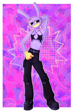 4_fingers abstract_background alternate_costume anthro arm_tuft boots bottomwear cargo_pants chest_tuft clothing elbow_tuft fingers footwear hand_behind_head looking_at_viewer male pants pose psychedelic_background shoes smug_grin solo star tuft zestyzoma glitch_productions the_amazing_digital_circus jax_(tadc) lagomorph leporid mammal rabbit hi_res