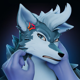 angry anthro blue_body blue_eyes blue_fur cross-popping_vein duo ear_piercing female first_person_view fur hand_on_head looking_at_viewer male multicolored_body petting piercing two_tone_body edvardiko maxxy_(houssem) canid canine canis mammal wolf 2025 3d_(artwork) absurd_res blender_(artwork) bust_portrait digital_media_(artwork) hi_res portrait