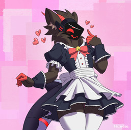 bell clothing embarrassed female genitals heart_symbol hearts_around_head horn legwear machine maid_uniform protogen_shark shark_tail thick_thighs thigh_highs uniform vulva teuzrosa zyphi protogen absurd_res hi_res
