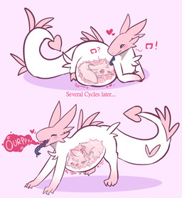 blush burping endosoma female female/female female_prey feral heart_symbol internal love oral_vore safe_vore text transformation vore white_body willing_prey nympholingdraws rain_world videocult lizard_(rain_world) reptile scalie slugcat strawberry_lizard_(rain_world) absurd_res english_text hi_res