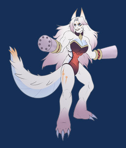 3_toes anthro athletic big_breasts biped blue_eyes breasts clothing collar feet female grimace gun_arm hair horn humanoid_face leotard long_hair markings mostly_nude non-mammal_breasts ranged_weapon scales solo tail thick_tail thick_thighs toes ventral_scales weapon weapon_arm white_body white_hair yellow_markings wirwik aeuther_the_alligator alligator alligatorid crocodilian reptile scalie absurd_res alpha_channel hi_res