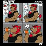 1:1 alcohol anthro bear beer beverage clothing comic dialogue facial_hair felid frostbite_(rubberbuns) ice lion male mammal muscular muscular_male offscreen_character pantherine pecs polar_bear rubberbuns solo ursine wildfire_(rubberbuns)