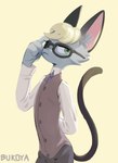 anthro blonde_hair clothed clothing eyewear fingers fur glasses green_eyes grey_body grey_fur hair inner_ear_fluff male solo tail tuft bukoya animal_crossing nintendo raymond_(animal_crossing) domestic_cat felid feline felis mammal absurd_res hi_res