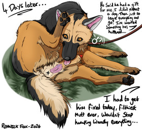after_transformation animal_genitalia animal_penis canine_genitalia canine_penis eunuch eunuch_symbol eunuch_symbol_tattoo feral gender_symbol gender_symbol_tattoo genitals male male_feral penis sheath shocked solo symbol tattoo text tongue tongue_out transformation renwick-fox_(artist) canid canine canis domestic_dog german_shepherd herding_dog mammal pastoral_dog absurd_res digital_drawing_(artwork) digital_media_(artwork) english_text hi_res