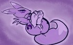 3_toes annoyed anthro anus barefoot big_butt blue_eyes blush butt claws curled_up feet female fetal_pose fluffy fluffy_tail foot_fetish foot_focus fur leg_markings legs_up looking_away lying markings nude on_back paws pointy_ears presenting presenting_hindquarters simple_background soles solo tail toes tuft vulva baebot bandai_namco digimon canid canine digimon_(species) mammal renamon digital_media_(artwork) hi_res monochrome