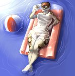 anthro ball beach_ball bottomless breasts clothed clothing female fur genitals hair inflatable nipples pool_float pussy smile solo topwear translucent translucent_clothing water wet wet_clothing shapeshifterprincess lake_halliwell felid feline lynx mammal hi_res