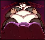 ambiguous_gender anthro armello big_breasts black_border border bra breasts clothed clothing duo english_text female fur griotte_(armello) hand_on_breast huge_breasts league_of_geeks lingerie looking_down mammal murid murine obese obese_anthro obese_female open_mouth open_smile overweight overweight_anthro overweight_female rat rodent seductive simple_background smile soulman1 text tongue tongue_out underwear
