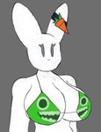 accessory anthro big_breasts bikini breasts bulging_breasts carrot clothing ear_accessory ears_up eyelashes female food fur green_bikini green_clothing green_swimwear grey_background huge_breasts mouthless plant simple_background simple_eyes simple_face solo swimwear two-piece_swimsuit vegetable white_body white_ears white_fur demonic7340 garten_of_banban cari_(probablydemo) jumbo_josh lagomorph leporid mammal rabbit