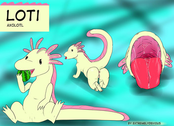 anus bodily_fluids butt female feral flashing food fruit genitals melon mouth_shot open_mouth plant saliva saliva_string semi-anthro solo vulva extremelydevious loti amphibian aquatic axolotl bent mole_salamander salamander absurd_res hi_res