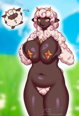anthro big_breasts breasts curvy_figure female nude nude_anthro nude_female pasties shket solo standing wide_hips palworld pocketpair bovid caprine lamball mammal pal_(species) sheep absurd_res hi_res