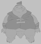 anthro barbel_(anatomy) barbel_ring belly_overhang bottomless claws clothed clothing cuffs_(clothing) eyebrows flaccid foreskin genitals grin half-closed_eyes hat headgear headwear male narrowed_eyes overweight overweight_anthro overweight_male partially_clothed penis sharp_teeth simple_background sitting slightly_chubby slightly_chubby_anthro slightly_chubby_male smile solo stocky teeth thick_eyebrows thick_thighs toothy_grin toothy_smile top_hat topwear topwear_only vest white_background smut_leo league_of_legends riot_games tencent tahm_kench_(lol) catfish demon fish marine black_and_white hi_res monochrome sketch