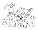 ambiguous_gender annoyed anthro clothed clothing feathered_wings feathers feral flying frown fur group hair kerchief looking_at_viewer male scowl text waving_hand wings silverfox5213 silverfox5213_(character) twitter_bird canid canine fox mammal red_fox true_fox 2016 comic english_text greyscale monochrome