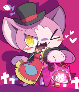ambiguous_gender anthro chibi clothed clothing hat headgear headwear lamp one_eye_closed solo nettsuu obakeidoro! sharlie_(obakeidoro!) domestic_cat felid feline felis mammal hi_res
