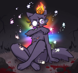 5_fingers anthro biped blood bodily_fluids broken_glasses crossed_ankles crown eyewear feet fingers fur glasses glistening glistening_eyewear glistening_glasses headgear looking_at_viewer male nude nude_anthro nude_male open_mouth round_glasses scar sitting solo star tail teeth toes tongue mewgle domestic_cat felid feline felis mammal 2026 digital_drawing_(artwork) digital_media_(artwork) hi_res