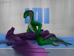 anthro duo eyes_closed female female_penetrated from_front_position green_body green_skin grey_background grey_body hand_on_leg lying male male/female missionary_position on_back penetration pink_body pink_scales purple_body purple_skin scales sex simple_background wings aydaharart mythology tiri dragon mythological_creature mythological_scalie reptile scalie snake hi_res