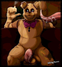 3_toes 4_fingers ambiguous_gender anthro anus backsack balls bed big_penis blue_eyes bodily_fluids bow_tie buckteeth cigarette cum dripping drooling erection feet fingers flaccid fur furniture genital_fluids genitals glans glowing glowing_eyes inviting inviting_to_sex inviting_viewer looking_at_viewer lying machine male nude nude_anthro nude_male open_mouth overweight overweight_anthro overweight_male penis penis_tentacles perineum pink_glans pink_penis precum precum_drip pubes pupils red_bow_tie robot_penis saliva seductive smoking smoking_cigarette solo teeth tentacles thick_thighs toes unusual_anatomy unusual_bodily_fluids unusual_cum unusual_genital_fluids unusual_genitalia unusual_penis waiting yellow_balls yellow_body yellow_inner_ear irrationalgeek five_nights_at_freddy's into_the_pit scottgames spring_bonnie_(fnaf) animatronic lagomorph leporid mammal rabbit robot 2024 digital_media_(artwork) hi_res