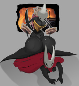 ambiguous_penetration anthro bag big_butt big_penis black_body black_eyes bottomless bottomless_anthro bottomless_female butt cloak cloak_only clothed clothing crossgender duo female female_penetrated ftg_crossgender fti_crossgender genitals gynomorph gynomorph/female gynomorph_penetrating gynomorph_penetrating_female huge_butt hyper hyper_butt intersex intersex/female intersex_penetrating intersex_penetrating_female lying on_front penetration penis red_cloak red_clothing scroll sex viperzcorner hollow_knight:_silksong hollow_knight_(franchise) team_cherry hornet_(hollow_knight) shakra_(hollow_knight:_silksong) arthropod insect absurd_res hi_res