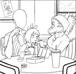 2023 amber_(snoot_game) anon_(snoot_game) anthro bald beverage black_and_white bow_(feature) cavemanon_studios chacrawarrior chicken_meat chicken_nugget clothing container cup daughter_(lore) dinosaur drawing dress faceless_character family fang_(gvh) father_(lore) father_and_child_(lore) father_and_daughter_(lore) feathered_wings feathers feeding female fingers food goodbye_volcano_high group hair hi_res human husband husband_and_wife inside jewelry long_hair male mammal married_couple meat metal_gear_raymba monochrome mother_(lore) mother_and_child_(lore) mother_and_daughter_(lore) naser_(gvh) necklace on_lap parent_(lore) parent_and_child_(lore) parent_and_daughter_(lore) pterodactylus pterosaur reptile sauce scalie short_hair sitting_on_lap smile snoot_game snout trio wife wings yoru_mac