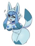 2024 absurd_res anthro anthrofied areola bedroom_eyes blue_areola blue_body blue_eyes blue_fur blue_nipples breast_squish breasts choker eeveelution eyebrows eyelashes eyewear female fur generation_4_pokemon genitals glaceon glasses gloves_(marking) hand_on_breast happy hi_res holding_breast i_am_kat95 jewelry looking_at_viewer markings narrowed_eyes necklace nintendo nipples nude open_mouth open_smile pokemon pokemon_(species) pokemorph pussy seductive simple_background smile solo squish stevie_(glaceon) tail teeth thick_thighs tongue white_background