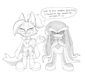 anthro bangs black_sclera boots cloak clothed clothing dialogue duo evil_grin eyes_closed fangs female footwear gloves hair handwear knee_pads male open_mouth ponytail shoes smile tail teeth tentacles text cawffeejelly idw_publishing sega sonic_the_hedgehog_(comics) sonic_the_hedgehog_(idw) sonic_the_hedgehog_(series) mimic_the_octopus whisper_the_wolf aquatic canid canine canis cephalopod coleoid mammal mollusk octopodiform octopus wolf english_text meme monochrome sketch