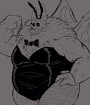 anthro biceps bone bow_(feature) bow_in_front bow_tie bunny_costume clothing costume fishnet_clothing male musclegut muscular overweight overweight_male skull skull_head solo spandex tight_clothing wings ttrashcatt disney the_owl_house papa_titan_(the_owl_house) titan_(the_owl_house)