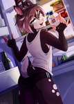 anthro antlers appliance blue_eyes bottle bottomwear brown_body brown_fur brown_hair butt clothed clothing container detailed_background egg_(food) femboy food fridge fruit fully_clothed fur hair horn hotpants kitchen_appliance male open_fridge plant sandwich_(food) scut_tail shirt short_tail shorts solo strawberry tail tank_top topwear water water_bottle hakkids2 deer mammal absurd_res hi_res