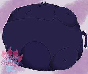 anthro belly belly_expansion big_belly big_cheeks black_eyes blue_body blue_ears blue_tail blueberry_inflation body_inflation expansion huge_belly hyper hyper_belly hyper_inflation immobile inflation logo male round_body solo spherical_inflation sunken_head sunken_limbs swollen_cheeks tail text three-quarter_view soulyokai nintendo pokemon generation_1_pokemon legendary_pokemon mewtwo pokemon_(species) 2026 artist_logo artist_name colored digital_media_(artwork) shaded