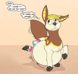 belly big_belly feral male overweight pink_background simple_background solo text thought_bubble dweet-tea nintendo pokemon deerling generation_5_pokemon pokemon_(species) winter_deerling 2023 hi_res