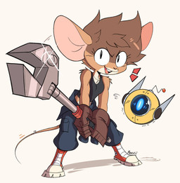 accessory antenna_wire anthro big_ears biped bodily_fluids boots bow_ribbon brown_body brown_fur brown_hair clothing clothing_around_waist coveralls cropped_tank_top emanata female flying_sweatdrops footwear fur furgonomics gloves hair handwear holding_object long_tail machine motion_lines open_mouth ribbons round_ears shoes short_hair simple_background smile solo sweat sweatdrop tail tail_accessory tail_bow tail_ribbon tools white_body white_fur wrench beezii maggie_(beezii) mammal mouse murid murine robot rodent digital_drawing_(artwork) digital_media_(artwork) hi_res