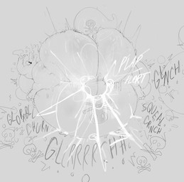 anthro balls bodily_fluids bone_breaking crunch digestion digestion_noises fatal_vore genital_raphe genitals male raphe_(anatomy) scrotal_raphe solo sweat vore nathygutter nathyness rain_world videocult slugcat monochrome