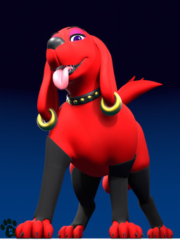 balls clothing collar ear_piercing ear_ring eyeshadow femboy feral fur genitals legwear lips looking_at_viewer makeup male piercing purple_eyes raised_tail red_body red_fur ring_piercing simple_background smile solo stockings tail teeth thick_bottom_lip tongue tongue_out ky_(malamute) clifford_the_big_red_dog scholastic clifford_(clifford_the_big_red_dog) 2026 3d_(artwork) digital_media_(artwork) hi_res