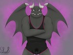 anthro bodily_fluids bulge crossed_arms excited eyebrows genital_fluids horn male precum solo sportswear teeth thick_eyebrows wings wrestling_singlet yose_stones mythology nintendo ring_fit_adventure dragaux dragon mythological_creature mythological_scalie scalie digital_media_(artwork) hi_res procreate_(artwork)