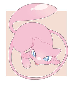 abstract_background ambiguous_gender blep blue_eyes blush blush_stickers border feet feral floating long_tail paws pink_body pink_tail simple_background solo tail tan_background tongue tongue_out white_background white_border white_sclera yakiniku628 nintendo pokemon generation_1_pokemon legendary_pokemon mew_(pokemon) pokemon_(species) 2026 colored hi_res