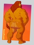 anthro anthrofied back_muscles barazoku bedroom_eyes big_butt big_muscles border bubble_butt butt deltoids eyebrows fur gradient_background grey_border huge_muscles looking_at_viewer looking_back looking_back_at_viewer male mane muscular muscular_anthro muscular_male narrowed_eyes nude open_mouth open_smile plantigrade rear_view seductive simple_background smile solo standing text thick_arms thick_thighs triceps tuft hunnipanda disney the_lion_king mufasa felid lion mammal pantherine 2025 3:4 absurd_res artist_name hi_res