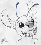 antennae_(anatomy) blue_antennae chest_tuft dipstick_antennae fur head_tuft looking_at_viewer multicolored_antennae notched_ear open_mouth open_smile sharp_teeth simple_background smile solo teeth tuft white_background conditional_dnp nanashi-arts disney lilo_and_stitch stitch_(lilo_and_stitch) alien experiment_(lilo_and_stitch) 2024 bust_portrait portrait signature sketch spot_color male_(lore)