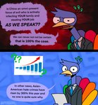 anthro anthrofied beak clothed clothing dialogue holding_object humor infographic male necktie news paper political_cartoon politics question_mark solo suit text happyroadkill nbc msnbc_peacock avian bird galliform indian_peafowl peafowl phasianid 2021 comic english_text hi_res multiple_scenes