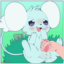 3_toes ambiguous_gender animal_ears animal_genitalia animal_penis balls bestiality blue_body blue_fur blush butt butt_from_the_front dialogue emanata faceless_character feet feral fingers first_person_view fur genitals glistening glistening_eyes handjob human_on_feral human_pov interspecies light_body light_skin looking_pleasured male male/ambiguous male_feral motion_lines open_mouth paws penile penis pov_hands pupils semi-anthro sex sitting smile solo_focus talking_to_another talking_to_partner text toes young young_male cloudeon beta_pokemon_games nintendo pokemon awanezumi beta_pokemon_(species) human mammal mouse murid murine rodent absurd_res english_text hi_res