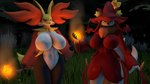 anthro big_breasts black_body black_skin blue_eyes breast_size_difference breasts duo featureless_breasts female fire fur genitals grass hand_on_hip holding_fireball holding_object holding_stick huge_breasts looking_at_viewer magic magic_user night nude orange_body orange_eyes orange_fur orange_nose plant pokemorph pose pussy red_body red_fur red_nose red_skin standing stick tree white_body white_fur white_skin yellow_body yellow_fur yellow_skin baek-myo nintendo palworld pocketpair pokemon delphox generation_6_pokemon pal_(species) pokemon_(species) wixen 16:9 2024 3d_(artwork) crossover digital_media_(artwork) hi_res source_filmmaker_(artwork) widescreen