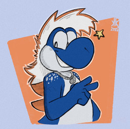 5_fingers anthro biped blue_background blue_body blue_skin fingers front_view gesture grin hair hand_gesture happy jewelry male multicolored_body multicolored_skin necklace orange_background simple_background smile solo star_(shape) teeth two_tone_body two_tone_skin v_sign white_body white_hair white_skin kickingkeldeo mario_bros nintendo ajax_(ajaxuoff) blue_yoshi yoshi 2025 dated digital_drawing_(artwork) digital_media_(artwork) half-length_portrait hi_res icon portrait signature
