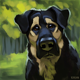 abstract_background black_body black_eyes black_fur brown_eyes feral forest_background fur solo tan_body tan_fur alexpahomov canid canine canis domestic_dog mammal 1:1 2020 digital_media_(artwork) digital_painting_(artwork) hi_res painting_(artwork)
