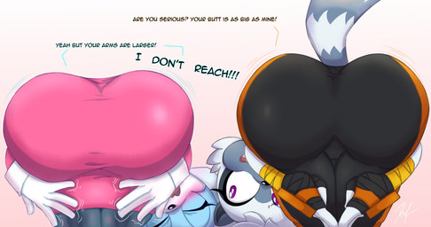 anthro bent_over big_butt blush bottomwear butt clothing dialogue eyes_closed female female_anthro fingerless_gloves fur gloves grey_body grey_fur handwear legwear pantyhose purple_eyes skirt tail text unitard chiridaigo idw_publishing praise_da_booty_(meme) sega sonic_the_hedgehog_(comics) sonic_the_hedgehog_(idw) sonic_the_hedgehog_(series) jewel_the_beetle tangle_the_lemur arthropod beetle insect lemur mammal primate ring-tailed_lemur strepsirrhine absurd_res english_text hi_res