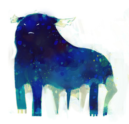 2_horns abstract_art ambiguous_feral ambiguous_gender blue_body eyes_closed feral horn markings mouth_closed noseless simple_background solo white_background hakugin unknown_species 2017 cool_colors restricted_palette