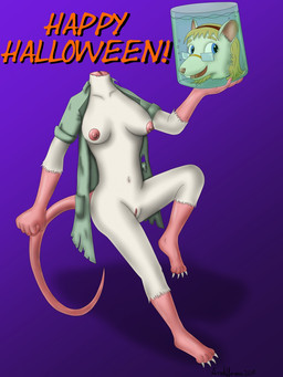 anthro breasts detachable detachable_head female fur head_in_a_jar headless holding_head holding_own_head holidays nipples nude smile white_body white_fur andifferous halloween ashleigh_(andifferous) ashleigh_jenkins mammal murid murine rat rodent 3:4 hi_res