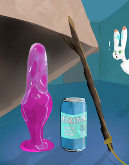 anthro beverage beverage_can box box_trap cardboard cardboard_box contact_lenses container copypasta dildo excited exclamation_point female fur green_eyes heart_pattern heart_symbol imminent_predicament lube painted_fur rope serving sex_toy shadow soda solo star stick white_body white_fur bird_at_night eve_the_bunny domestic_rabbit lagomorph leporid mammal oryctolagus pannon_white_rabbit rabbit absurd_res digital_drawing_(artwork) digital_media_(artwork) hi_res