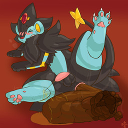 anus balls black_body black_fur blue_body blue_fur blush bodily_fluids butt claws clenched_teeth excessive_feces eyes_closed feces feces_on_ground feces_pile feral fur gem genital_fluids genitals hyper hyper_feces hyper_feces_pile legs_up lying male male_pooping on_side pawpads peeing peeing_on_self penis pink_pawpads pooping pooping_on_floor raised_tail red_background ruff scatplay simple_background solo steam sweat tail teeth toe_claws urine urine_on_feces urine_on_foot urine_on_ground urine_on_self urine_pool urine_stream watersports yellow_body yellow_fur yellow_inner_ear yoorik nintendo pokemon suzu_(yoorik) generation_4_pokemon luxray pokemon_(species) 1:1