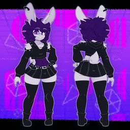absolute_territory alternative_fashion anthro belt black_boots black_bottomwear black_clothing black_footwear black_legwear black_nails black_shirt black_skirt black_thigh_highs black_topwear boots bottomwear buckteeth clothed clothing colored_nails crop_top crossdressing ear_piercing ear_ring eyebrows femboy footwear fur goth hair hand_on_hip legwear looking_at_viewer male midriff multiple_angles nails navel navel_piercing piercing pleated_skirt purple_body purple_eyes purple_hair ring_piercing scut_tail shirt shoes short_hair short_tail skindentation skirt smile smiling_at_viewer solo standing tail teeth thigh_highs topwear white_body white_eyebrows white_fur cryptiacurves cryptiacurves_(modeler) cryptia lagomorph leporid mammal rabbit 3d_(artwork) digital_media_(artwork) full-length_portrait hi_res portrait