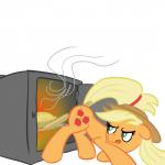 appliance blonde_hair clothing cutie_mark dessert female feral food green_eyes hair hat headgear headwear kitchen_appliance oven paddle pastry pie simple_background solo white_background elslowmo friendship_is_magic hasbro my_little_pony applejack_(mlp) earth_pony equid equine horse mammal pony 1:1 hi_res